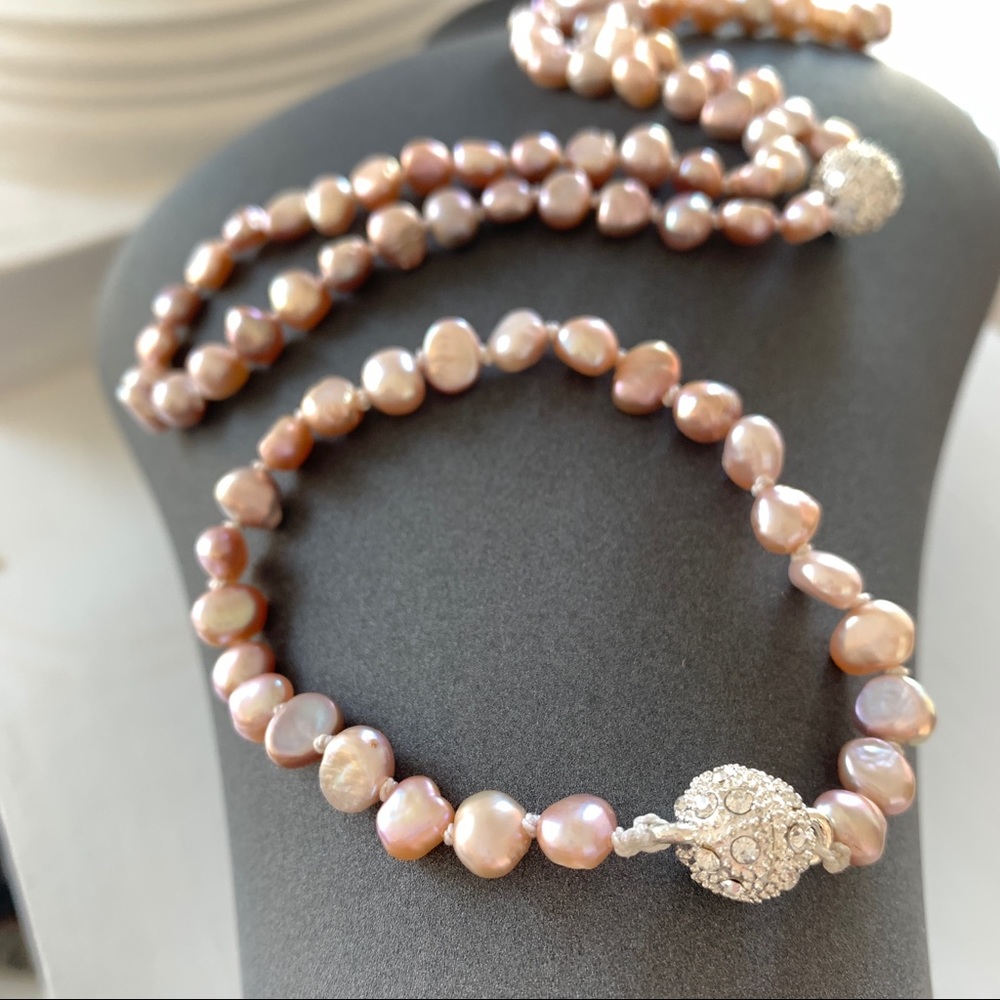 Genuine hand knotted blush pearl bracelet